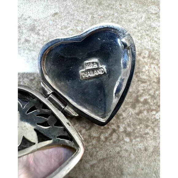 VTG Heart Shape Sterling Silver Locket Pendant Pink Mother of Pearl & Marcasite - Picture 4 of 4